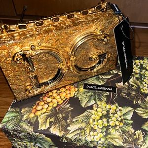 Plexiglass DG Girls box bag with embedded lamé jacquard GOLD